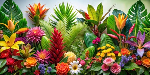 Obraz premium Colorful tropical flowers in a vibrant arrangement, colorful blooms