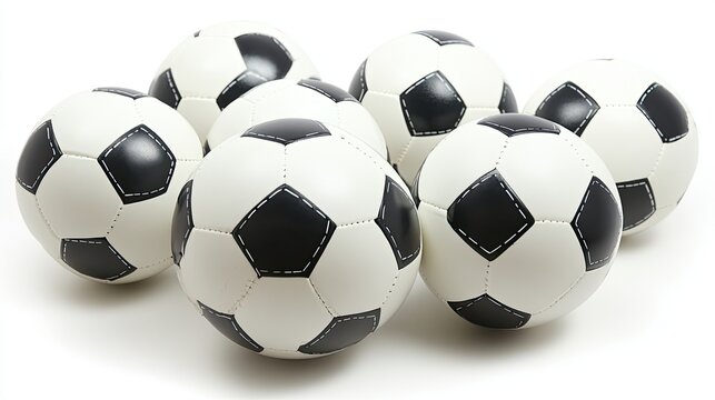 Soccer balls pile with white background.