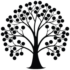 Silhouette of Decorative Tree with Round Leaves