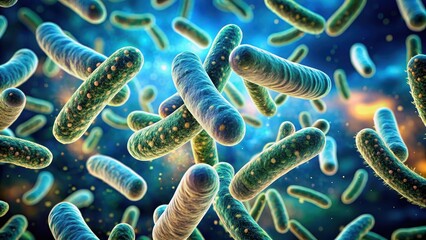 Microscopic view of Escherichia coli bacteria, microbiology, microscopic image