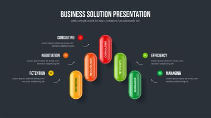 Sales Planning Five Step Infographic Frame Layout. Investor Review Slide Design Vector Illustration. Modern Briefing 5 Option Diagram Presentation Template.