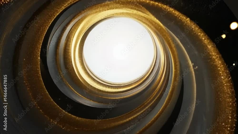 Poster mesmerizing spiral design with golden hues and smooth, circular patterns creates sense of depth and 