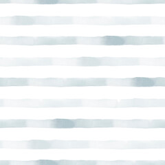 Obraz premium Blue stripes. Watercolor hand painted summer stripped seamless pattern on white background. Sea nautical maritime marine