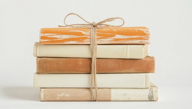 Stacked Decorative Books With Tied String - Powered by Adobe