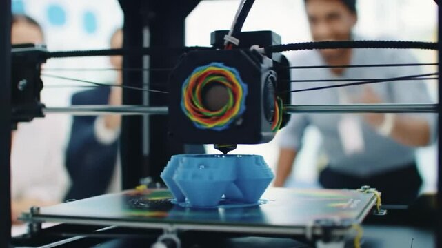 3D printing in action during a workshop at a technology center in the afternoon