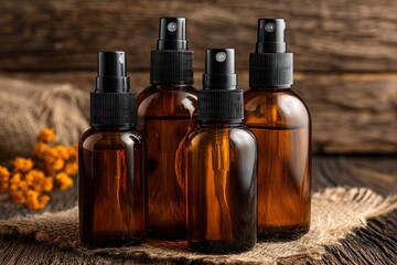 Amber Spray Bottle on Burlap Fabric