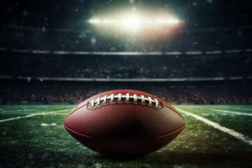 Football with Bright Lights and High Contrast on a Textured Grunge Field Background