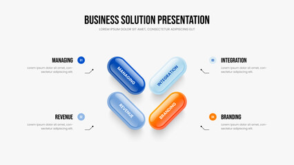 Marketing Insight 4 Option Diagram Frame Template. Financial Performance Slideshow Layout Vector Illustration. Market Plan Four Step Infographic Slide Design.