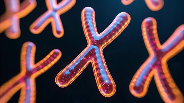 Pigs Genetic Concept , Neon glowing chromosomes dynamic motion with flickering light create captivating macro visual experience.