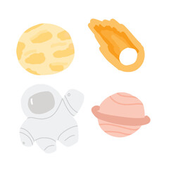 planet, astronaut and stars clipart pastel color 