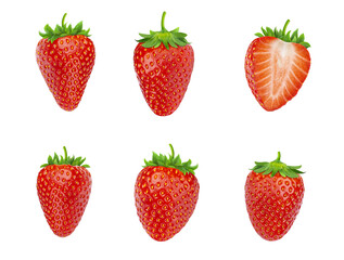 fresh strawberries set, isolated on white background.