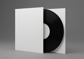 Vinyl record mockup on gray background for music, design, and presentation purposes