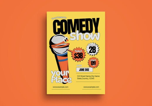 Yellow Vintage Aesthetic Comedy Show Flyer Layout