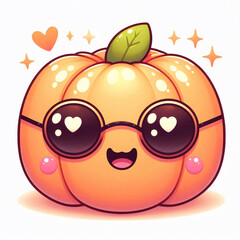 Naklejka premium Sweet and smiling kawaii Halloween pumpkin with cute round sunglasses and delicate cheek blush, isolated on white
