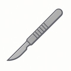 Fototapeta premium A metal surgical scalpel with a straight handle and sharp blade, isolated on a white background.