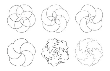 Abstract Petal Circle Pattern Set - Line Art Vector Illustration.