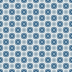 Fototapeta premium Traditional Blue Nordic Snowflake Pattern