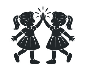 Two Happy Girls Giving High Five Cheerful Friendship Teamwork Success