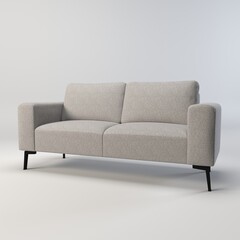 A clean and contemporary illustration showcasing a minimalist sofa in various shades of grey. The design emphasizes simplicity and elegance, with smooth lines and a focus on form. This image evokes a 