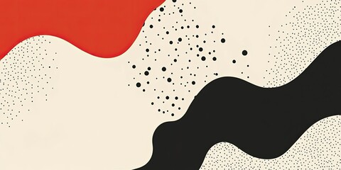 Obraz premium Modern Abstract Wavy Shapes with Dots in Red with Black, and and Beige.