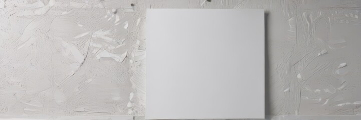 Blank white paper sheet adhered to textured wall , minimal, unmarked