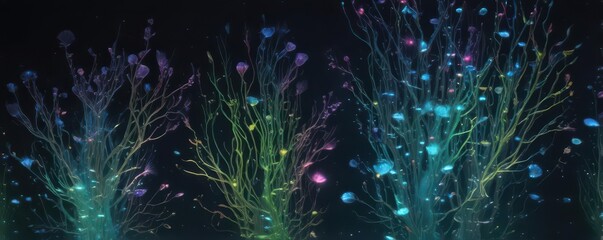 Bioluminescent plankton sparkle, creating ethereal underwater glow , magical, amazing, environment