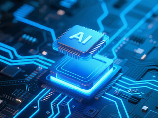 Futuristic AI Agent concept with glowing interface, smart chip, and holographic technology, representing artificial intelligence, digital innovation, and modern data systems.