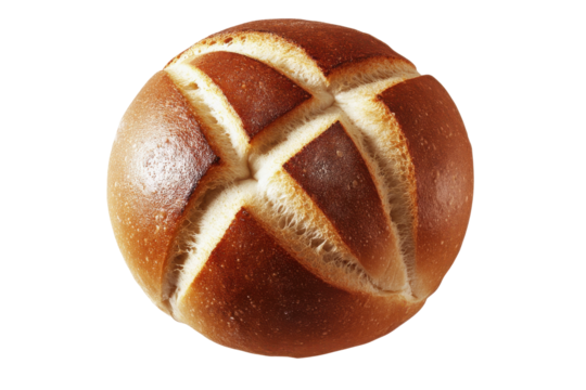 Goldenbrown roll slashed with a cross design glows against black