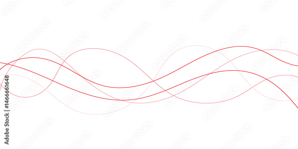 Poster this image features a dynamic design of multiple red wavy lines against a white background.