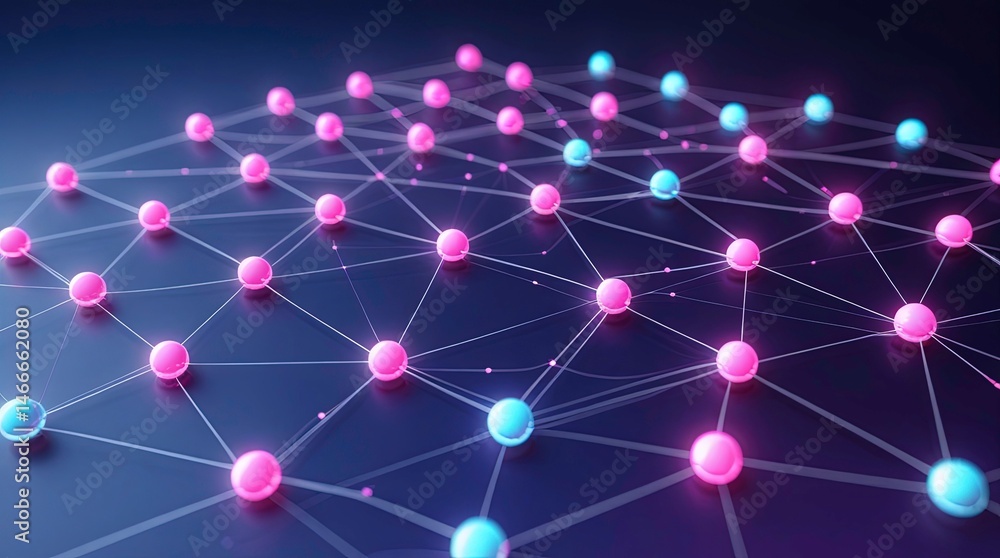 Poster abstract network connection, glowing nodes and lines forming a complex web of data, ai generative