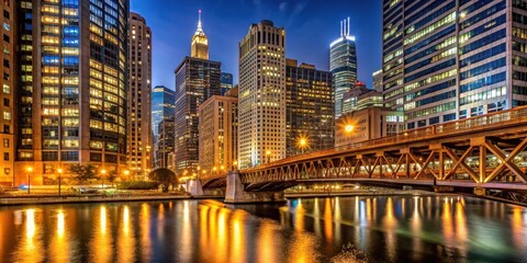 Chicago Bridge at Night Side View, bridge illumination