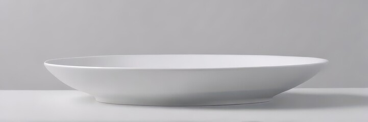 Clean, minimalist white plate with a slightly raised white rim , shiny, form