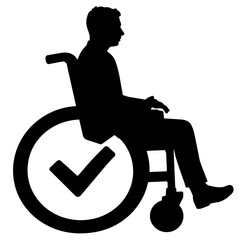 Symbolic silhouette of wheelchair with protection symbol, accessibility