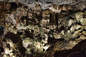 HA LONG, VIETNAM, July 29, 2022 Thien Cung cave, scenic Ha Long Bay, Quang Ninh, the World Heritage site. So many tourists come to visit. This was during the Covid 19 Pandemic on a hot day.