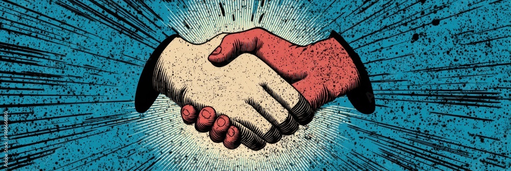 Leinwandbilder stylized handshake graphic with a burst effect showcasing unity and collaboration in vibrant colors 