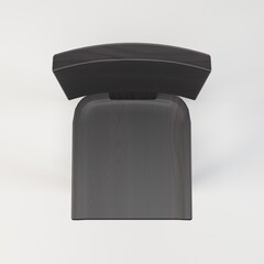 A sleek and modern 3D illustration of a minimalist chair rendered in shades of grey and black. The design highlights clean lines and a sophisticated aesthetic, emphasizing form and negative space. Thi