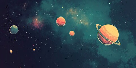 Cosmic Voyage Planets in a nebula with stars.