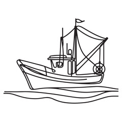 Fishing boat silhouette illustration for nautical themes and coastal designs