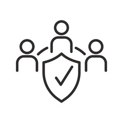 shield with employees, protection management icon, thin line symbol vector illustration