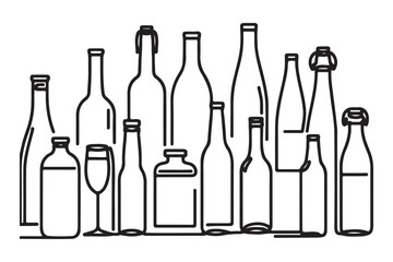 Collection of Bottles One Line Art Style Vector Illustration