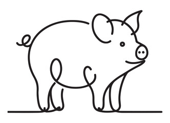 Cute Pig Animal Silhouette Simple Line Art Vector Illustration