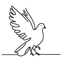 Peaceful dove one line drawing silhouette vector bird illustration