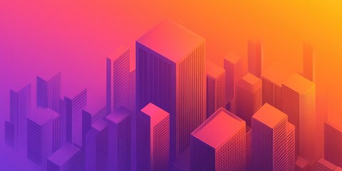 Isometric Cityscape Colorful Abstract Buildings in Gradient.
