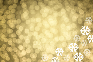 Group of snowflakes on blurred bokeh background. Image for greeting card representation template concept.