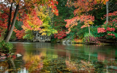autumn Ontario, Canada, Autumnal river reflections in forest