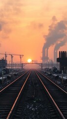 Fototapeta premium Industrial landscape under sunset sky