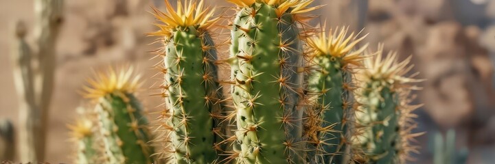Close-up of a cactus with long, sharp spines against a blurred background , stock, close-up