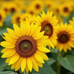 Close-up of sunflowers, yellow hue Sunflowers densely packed, yellow background , texture, background, stems