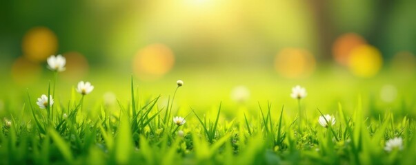 Obraz premium Soft focus spring meadow, sunlit grass blades , spring, serenity