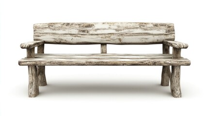 Old wooden bench on white background